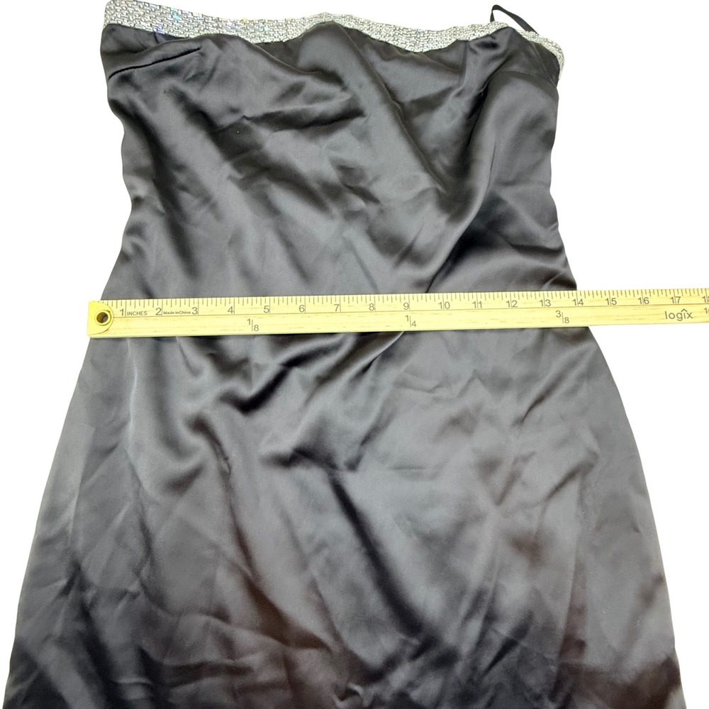 Forever 21 Black Satin Strapless Mini Dress Rhinestone Trim Size XS hoco - Picture 5 of 8